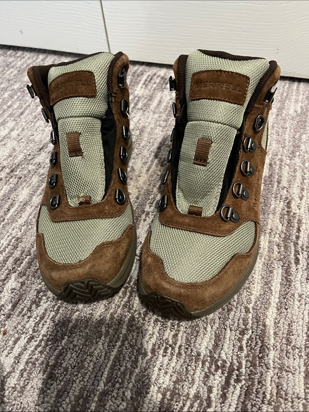 Merrell Olive Mesh and Brown Suede Trail Boots
